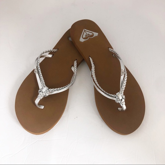 roxy silver flip flops